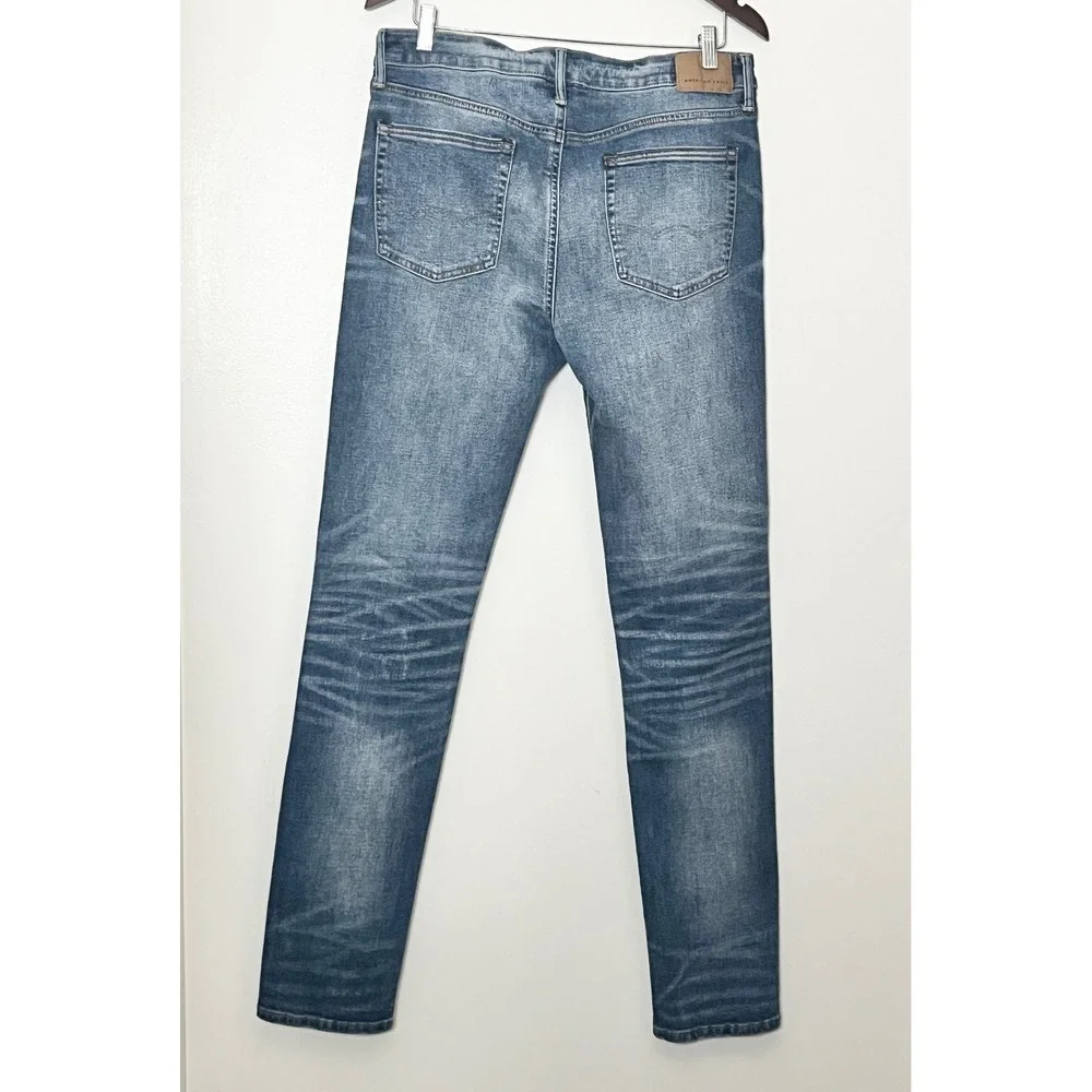 American Eagle Jeans Mens 34x36 Slim Distressed Blue Airflex+ Ripped Denim Tall